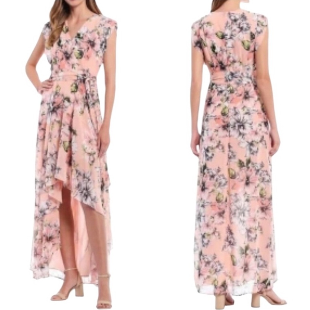 Eliza J Floral Ruffle High Low Maxi Dress in Blush NWT